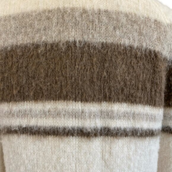 Vintage Hilda Ltd. Icelandic 100% pure wool cream and brown striped coat. Size M - Picture 5 of 10